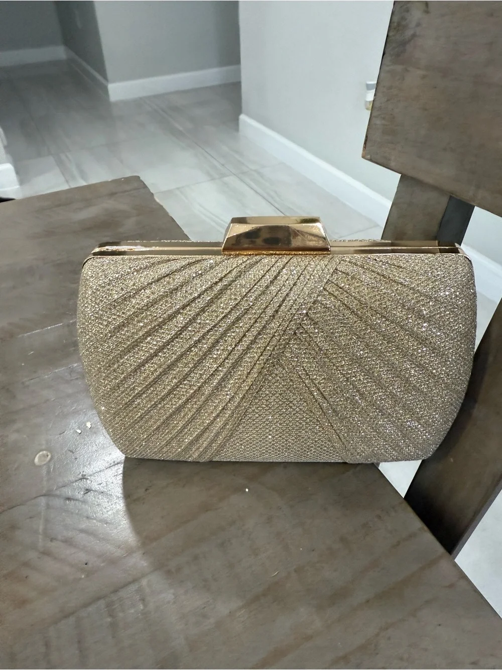 Gold Glitter Evening Clutch Bag with Removable Chain Strap Formal Prom Wedding